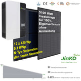 5,1 KWp Inselsolaranlage 12 xJinko JKM425N-54HL4-B+Growatt SPF 5000 ES Off-Grid